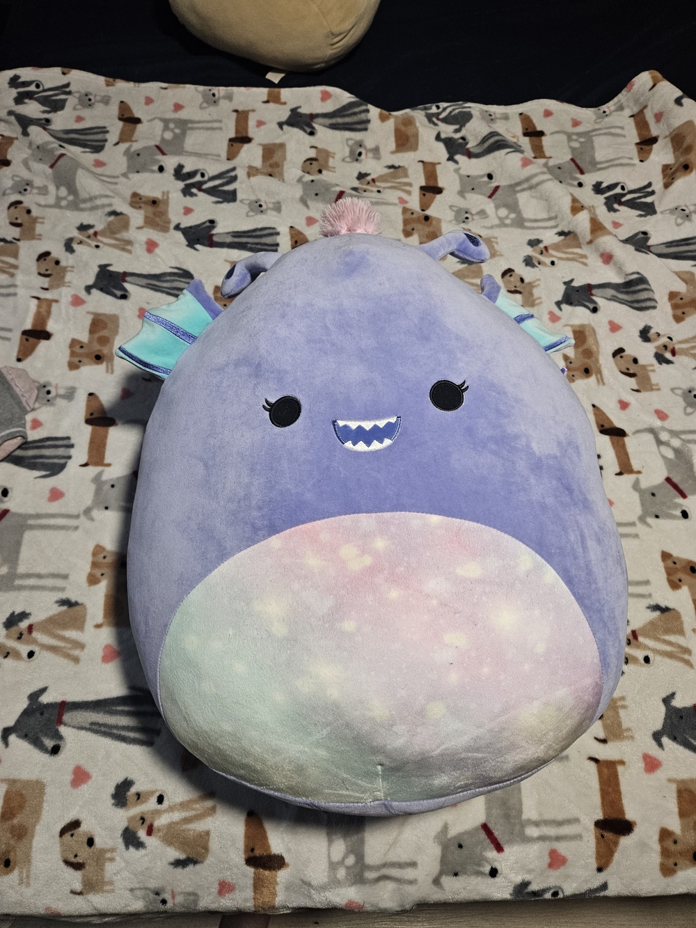 Squishmallowss-Inspired Purple Plush Dragon Pillow - Soft Pastel Belly